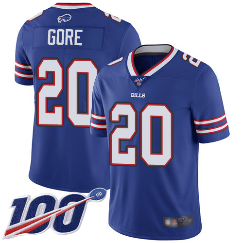 Men Buffalo Bills #20 Frank Gore Royal Blue Team Color Vapor Untouchable Limited Player 100th Season NFL Jersey